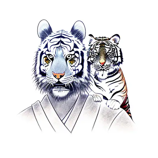 A samurai warrior with a tiger as his loyal companion tattoo design idea
