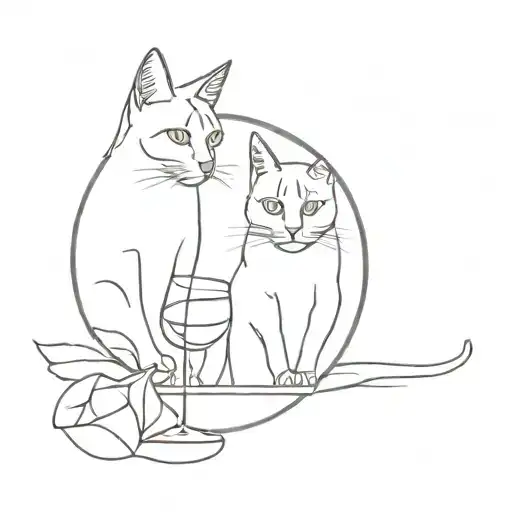 two cats looking trough wine glass sitting behind glas only upper body  tattoo design idea