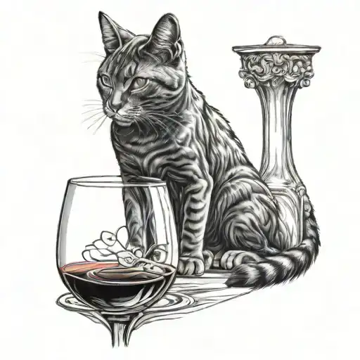 two cats looking trough wine glass sitting behind glas only upper body  tattoo design idea