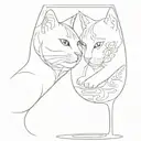 two cats looking trough wine glass tattoo design idea