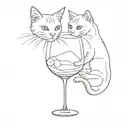 two cats looking trough wine glass tattoo design idea