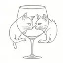 two cats looking trough wine glass tattoo design idea
