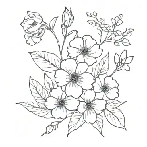 birth flower bouquet for march, april, may, september, october, and november tattoo design idea