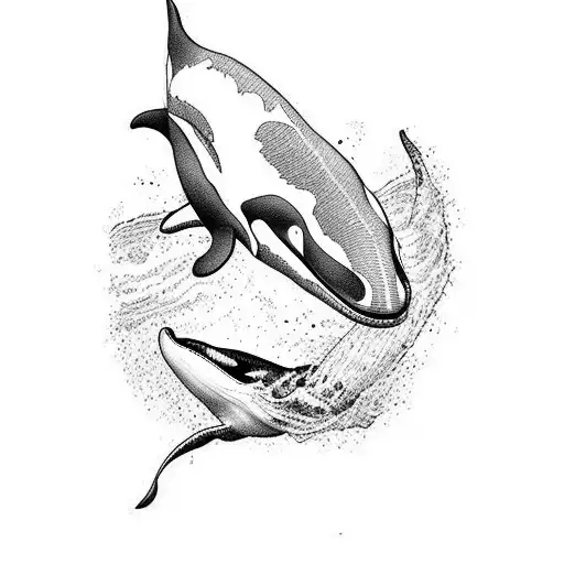 killer whale line drawing tattoo design idea