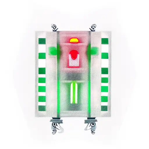 two traffic lights facing different directions, one red and yellow, the other yellow and green tattoo design idea