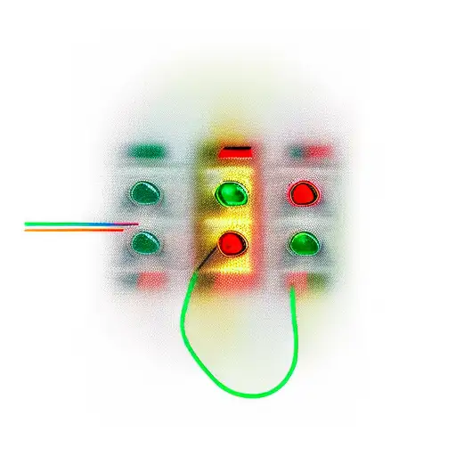 three traffic lights facing different directions, one red, one yellow, the other yellow and green tattoo design idea
