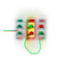 three traffic lights facing different directions, one red, one yellow, the other yellow and green tattoo design idea