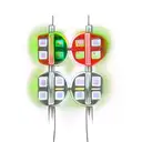 three traffic lights facing different directions, one red, one yellow, the other yellow and green tattoo design idea