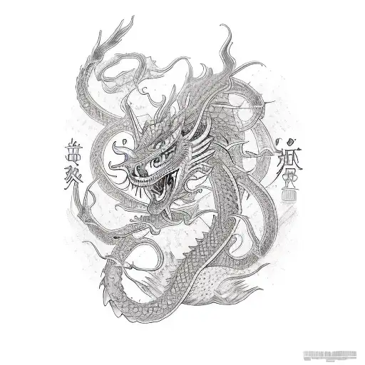 Dragon and Viking Runes tattoo design idea