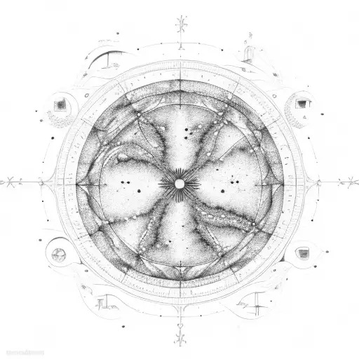 A celestial map of the night sky with constellations representing the three cousins intertwined in a dotwork style tattoo design idea