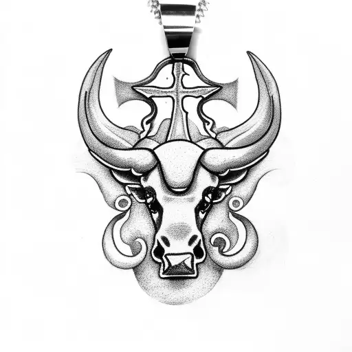 italian bull horn and cross pendant together tattoo design idea
