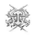 italian cornicello and cross pendant together tattoo design idea