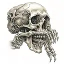 skeletal hand choking tattoo design idea