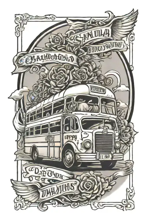 Memorial tattoo for a grandfather who was a bus driver, driving a bus in heaven tattoo design idea