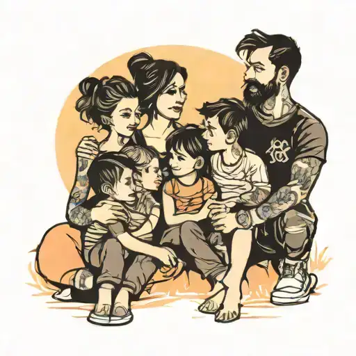 family of 4 watching sunset , parents , big sisters and me tattoo design idea