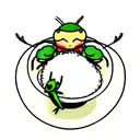 little cute chubby praying mantis with a bowl of rice tattoo design idea