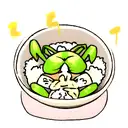 little cute chubby praying mantis with a bowl of rice tattoo design idea