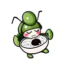 little cute chubby praying mantis with a bowl of rice tattoo design idea