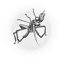 small, cute, chubby praying mantis, a bowl of rice, happy, alone tattoo design idea