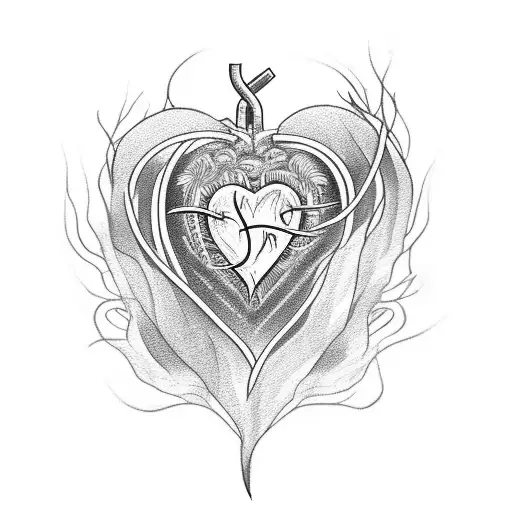 heart with flames and barbed wire tattoo design idea