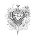 heart with flames and barbed wire tattoo design idea