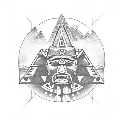 aztec and pyramid and person tattoo design idea