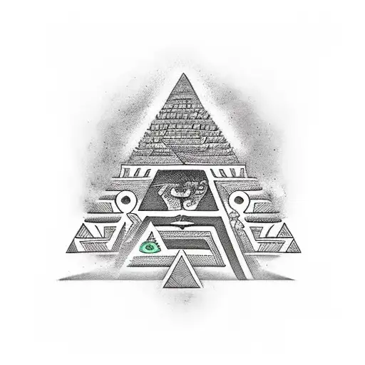 aztec and pyramid and person tattoo design idea