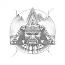 aztec and pyramid and person tattoo design idea