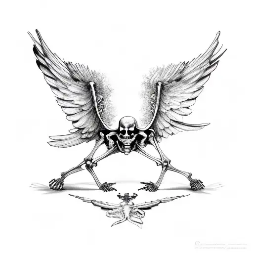 skeleton with wings dancing  tattoo design idea