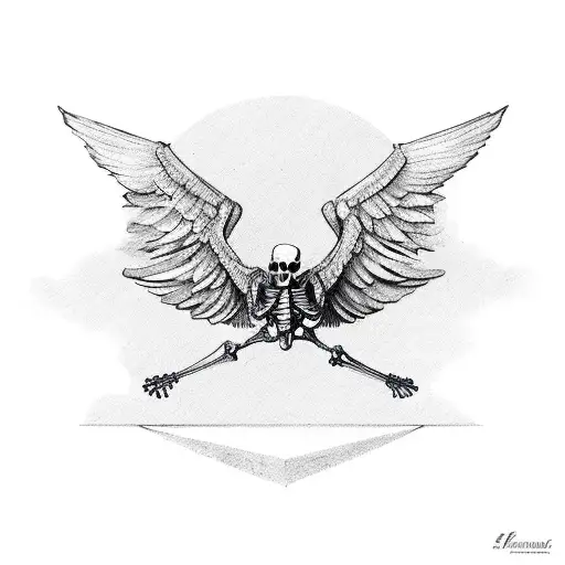 skeleton with wings dancing  tattoo design idea