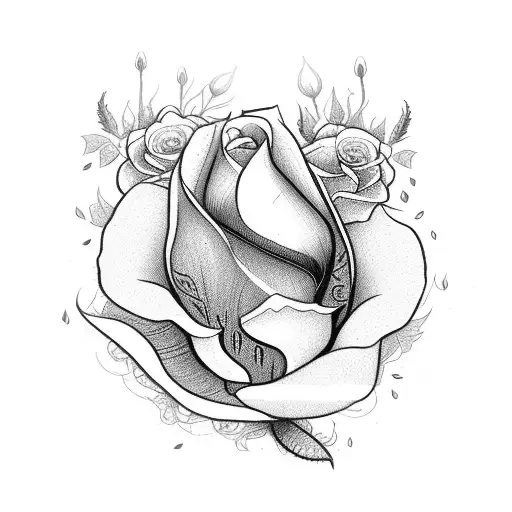 Flower line with roses, poppy and a firebird  tattoo design idea