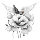 Long Flower line with roses, poppy and a firebird  tattoo design idea