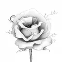 Long Flower line with roses, poppy and a firebird  tattoo design idea