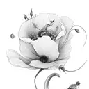 Long Flower line with roses, poppy and a firebird  tattoo design idea