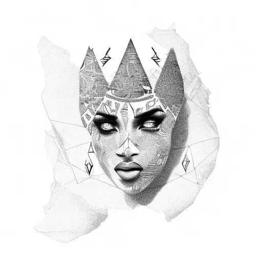 carte du continent africain séparé en deux parties, avec au centre, le visage d'une femme blanche  tattoo design idea