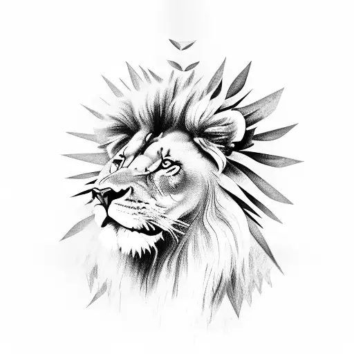 lion with laurel wreath under tattoo design idea