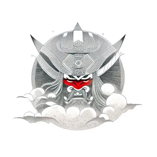 Samurai with red moon tattoo design idea