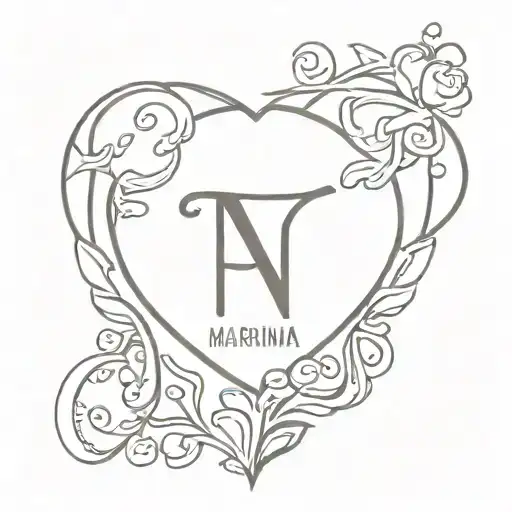 The name Marina in the runic alphabet in a heart tattoo design idea