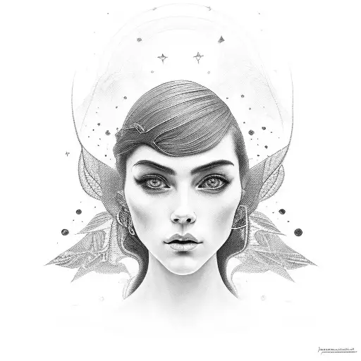 A portrait of Paloma with a divine aura tattoo design idea