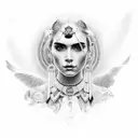 A portrait of Paloma with a divine aura tattoo design idea