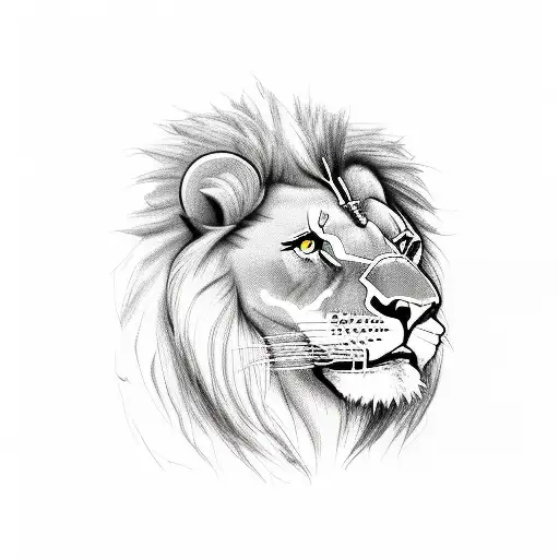 recovering addict with lion and a broken pocket watch tattoo design idea