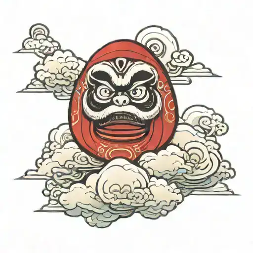 Daruma with Oriental Clouds forming the shape tattoo design idea