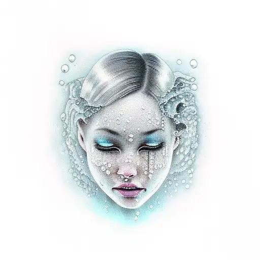 face girl crying water aquarius water waves around face tattoo design idea