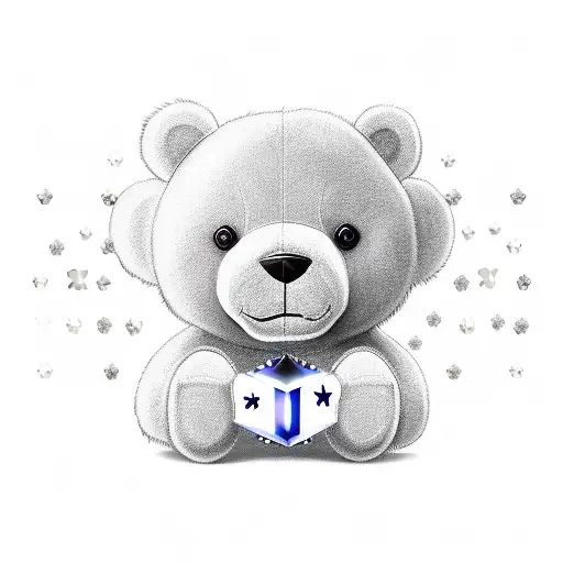 Teddy with x's on his eyes looking at shinny crystal 3rd perspective tattoo design idea