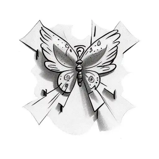 cross tattoo with butterfly on side stomach tattoo design idea