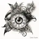 eye and clock tattoo design idea