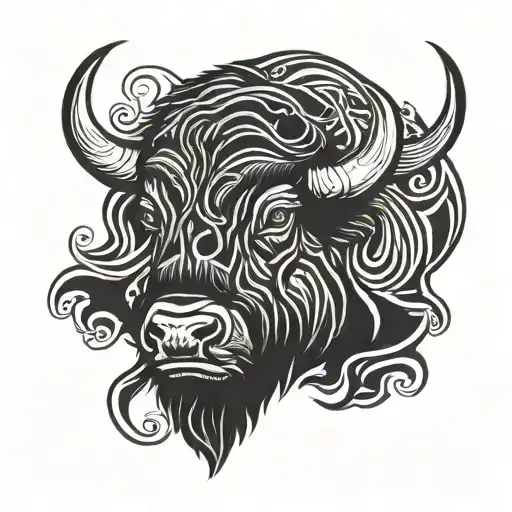 bison head with smoke coming from its eyes tattoo design idea