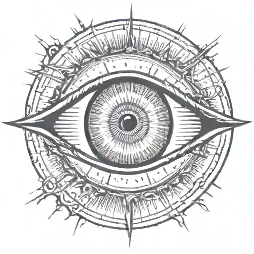 eye with sun rays radiating around it tattoo design idea