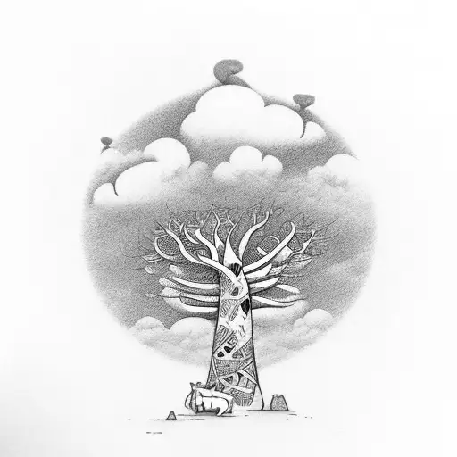 baobab tree with elephans tattoo design idea