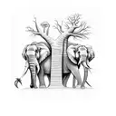 baobab tree with elephants  tattoo design idea